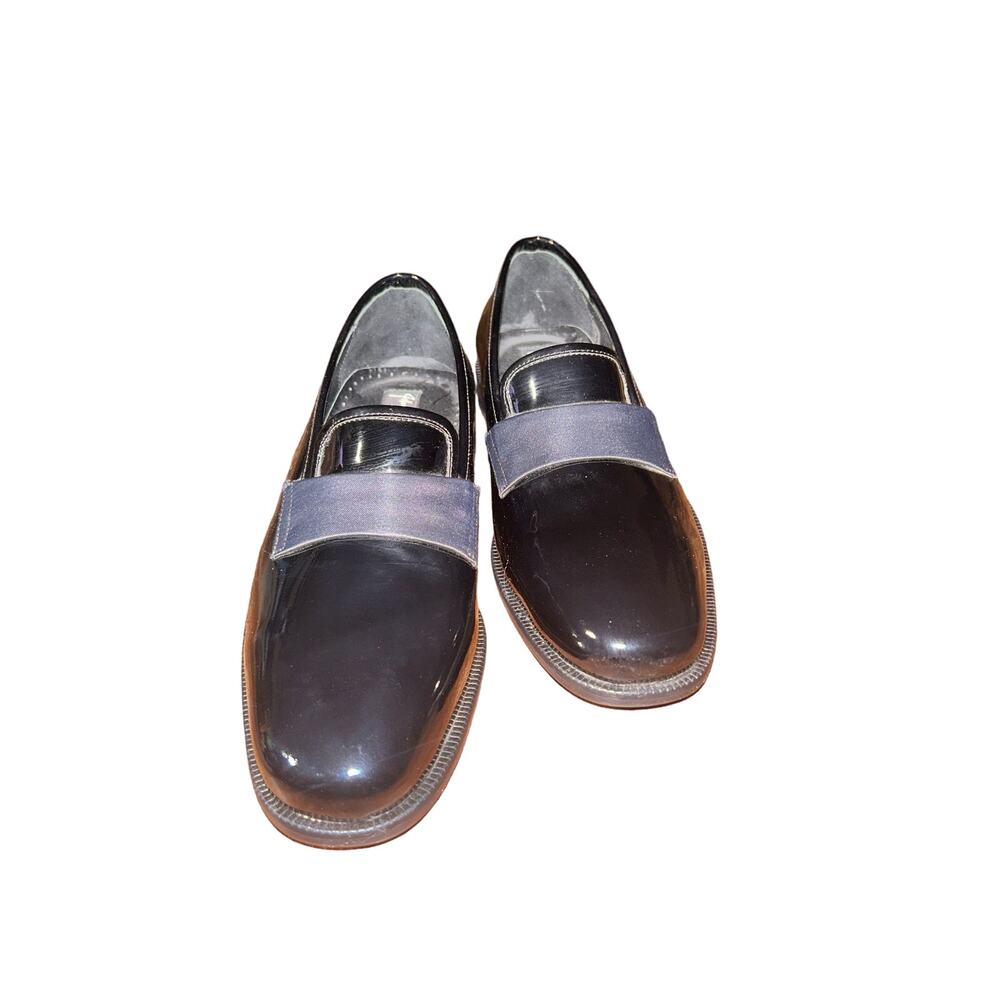 J W Nordstrom Maestro Academia Preppy Black Patent Leather Heel Tuxedo Loafers
